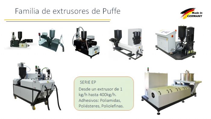 Extrusor de adhesivos termofusibles (Poliamidas, Poliolefinas y Poliésters)